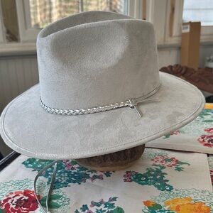 Anthropologie ASN Stylish Gray Suede rancher Hat with metallic Braided